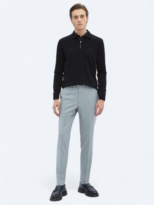 Gri Düz Dokuma Fitted Fit Klasik Pantolon