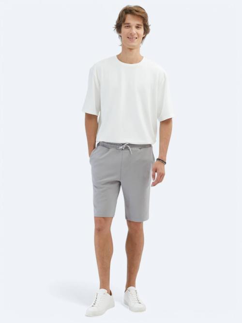 Gri Düz Örme Jogging Fit Spor Bermuda