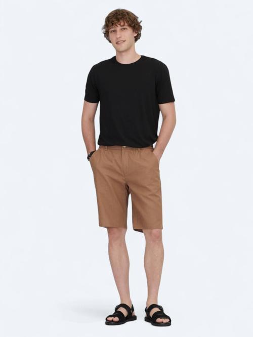 Kahverengi Dokuma Jogging Fit Casual Pamuk Karışımlı Bermuda