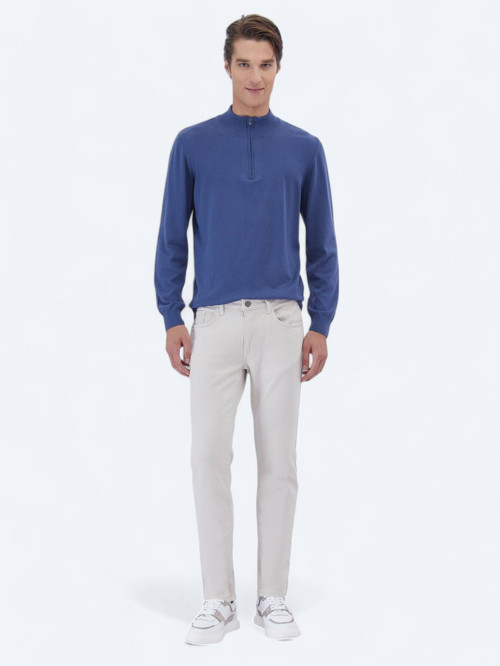 Gri Dokuma Slim Fit Casual Pamuk Karışımlı Pantolon