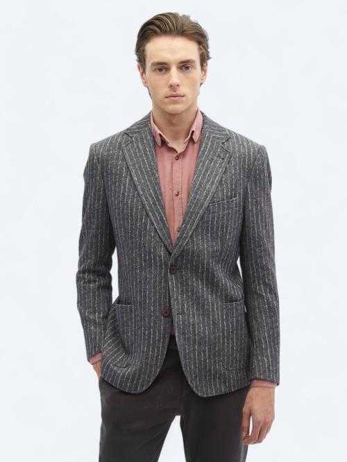 Kahverengi Çizgili Comfort Fit Örme Ceket