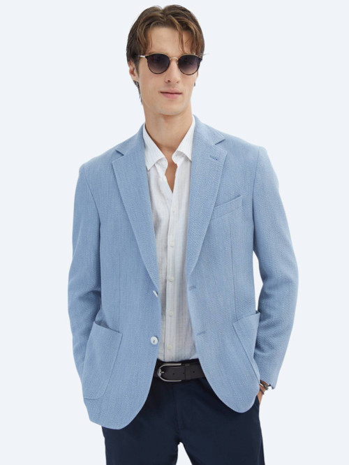 Mavi Desenli Modern Fit Ceket