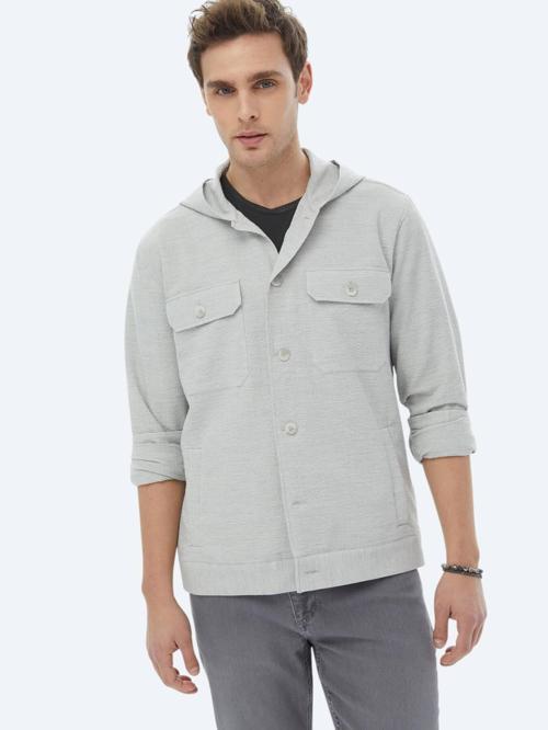 Gri Regular Fit Dokuma Pamuk Karışımlı Overshırt