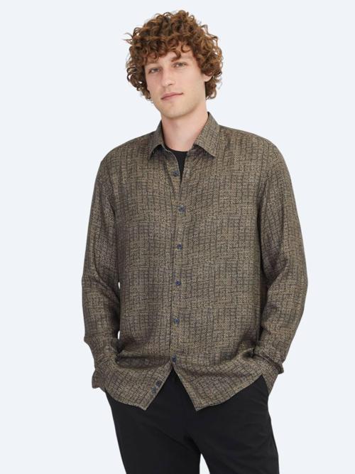 Kahverengi Çizgili Regular Fit Dokuma Casual %100 Pamuk Gömlek