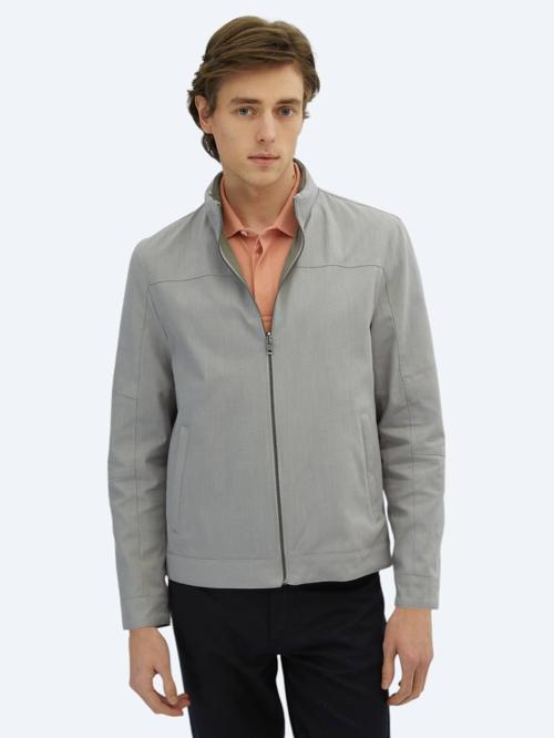 Gri Regular Fit Gizli Kapüşon Casual Dokuma Çift Taraflı Mont