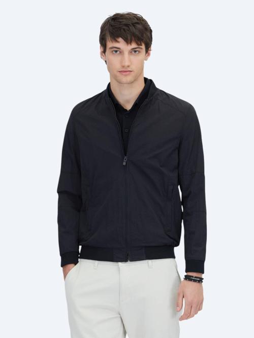 Siyah Regular Fit Dik Yaka Casual Dokuma Mont