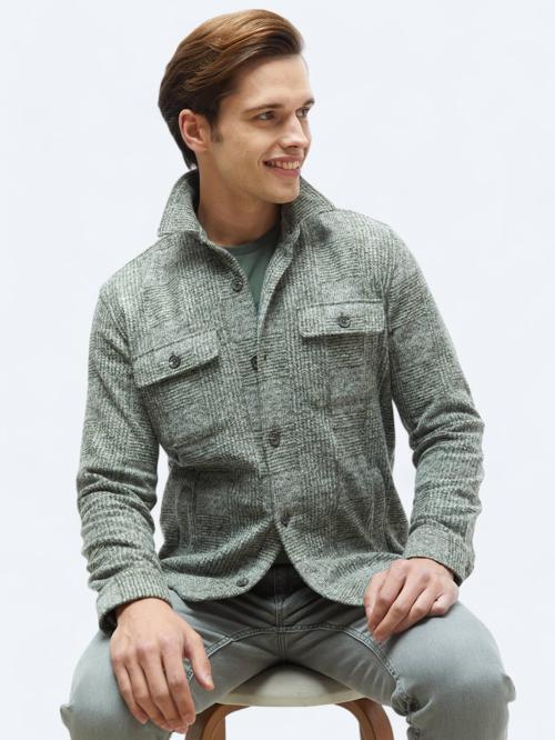 Haki Kareli Regular Fit Yün Karışımlı Overshırt