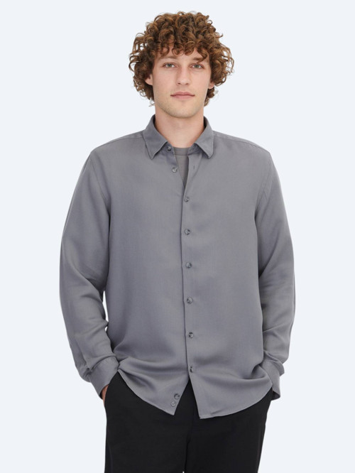 Gri Regular Fit Dokuma Casual Gömlek