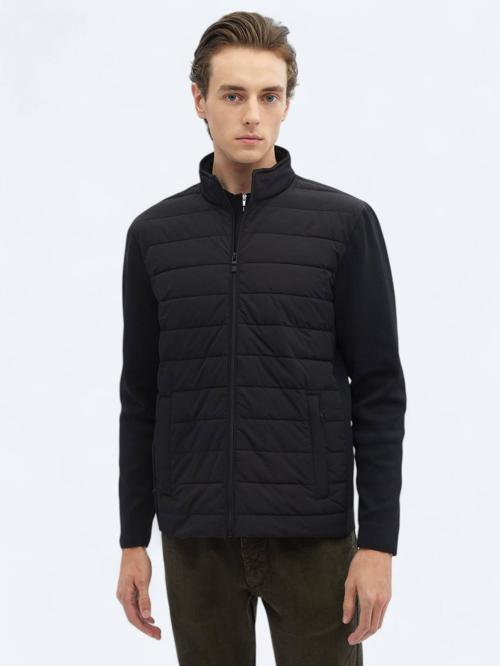 Siyah Regular Fit Dik Yaka Casual Dokuma Mont