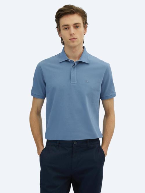 Havacı Mavi Düz Polo Yaka %100 Pamuk T-Shirt
