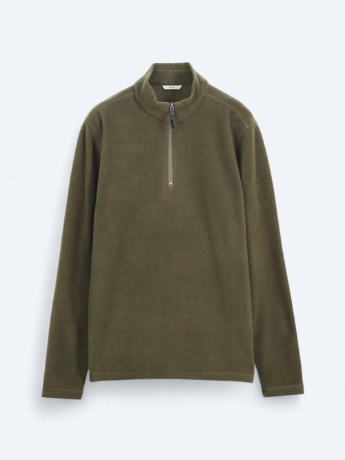 Haki Dik Yaka Düz Sweatshırt