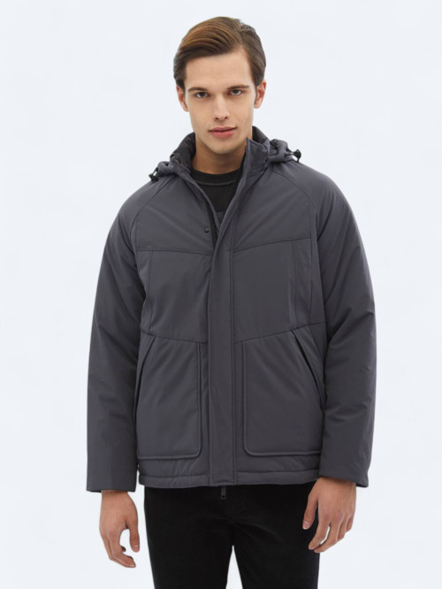 Gri Regular Fit Casual Dokuma Mont