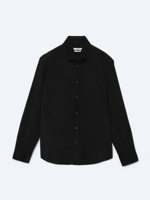 Siyah Fitilli Regular Fit Dokuma Kadife Casual %100 Pamuk Gömlek