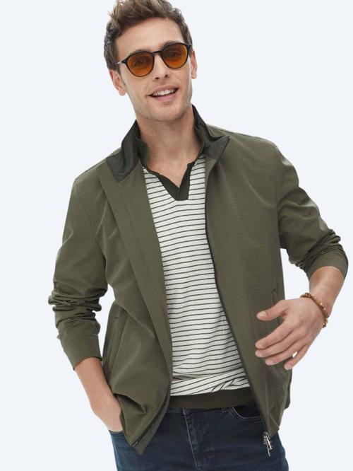 Haki Regular Fit Dik Yaka Casual Dokuma Mont