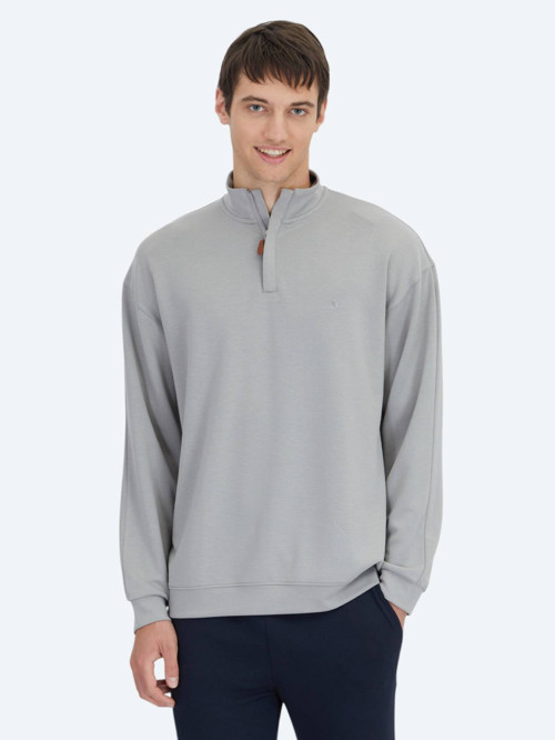 Gri Dik Yaka Sweatshırt