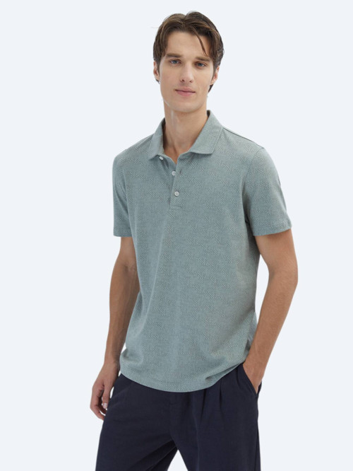 Haki Desenli Polo Yaka Pamuk Karışımlı T-Shirt