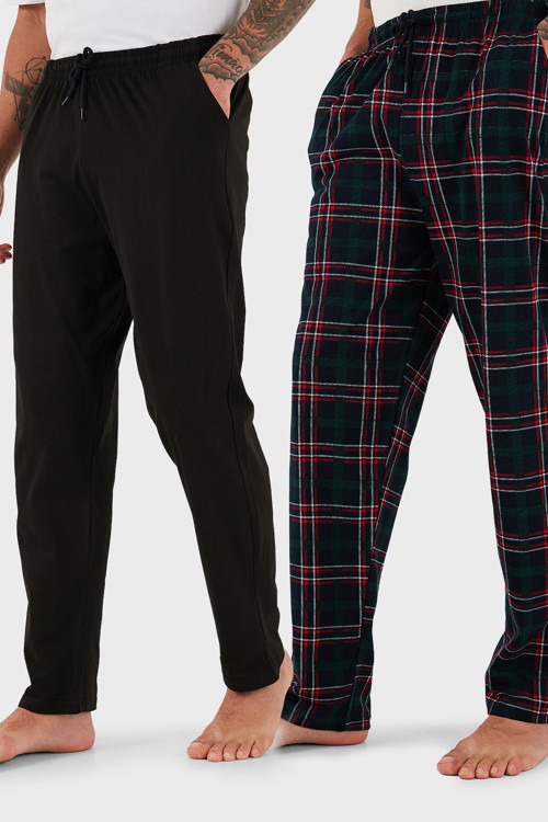 Pamuklu Regular Fit Normal Bel Düz Paça Cepli 2'li Paket Erkek Pijama Altı 6574003S2 SİYAH-YEŞİL