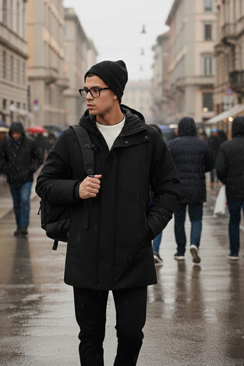 Astarlı Regular Fit Fermuar ve Çıtçıt Düğmeli Kapüşonlu Erkek Mont 497ROMA SİYAH