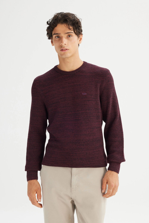 Pamuklu Regular Fit Bisiklet Yaka Logolu Erkek Kazak L2520364 810 BORDO