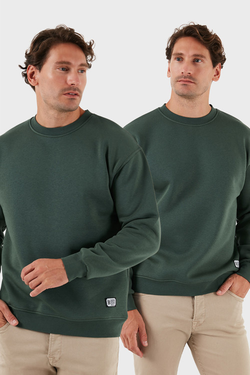 Regular Fit Bisiklet Yaka Şardonlu 2'li Paket Erkek Sweat 5905255S2 Nefti-Nefti