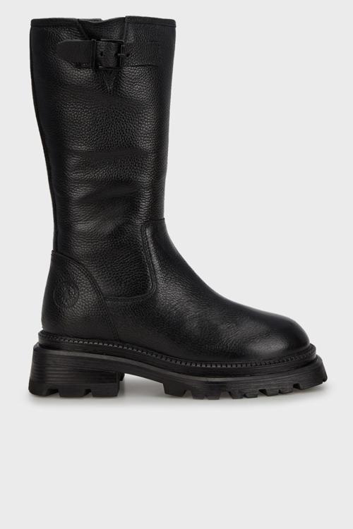 Janet Hakiki Deri Logolu Bayan Çizme 102 24650-Z Black Deer Floter