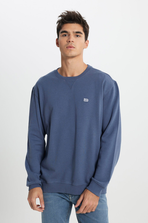 % 100 Pamuk Regular Fit Bisiklet Yaka Şardonlu Erkek Sweat L81IRY 315 KOYU MAVİ