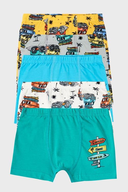 Desenli Streç Pamuklu 5'li Paket Erkek Çocuk Boxer 6651007ARABA ÇOK RENKLİ
