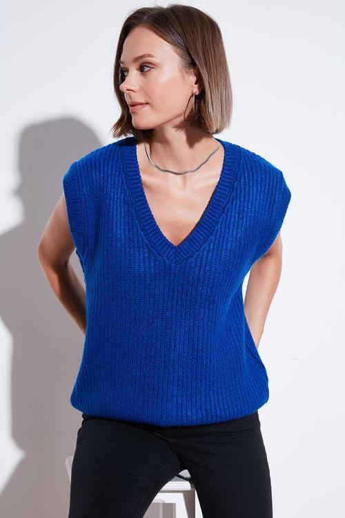 V Yaka Örme Triko Bayan Süveter 4616105Y SAKS