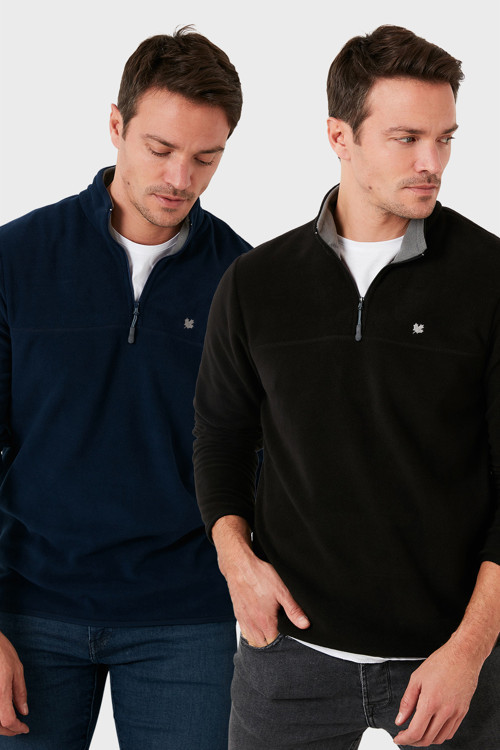 Slim Fit Anti-Pilling Tüylenme Yapmayan Bato Yaka Şardonlu 2'li Paket Erkek Polar 5906001S2 LACİVERT-SİYAH