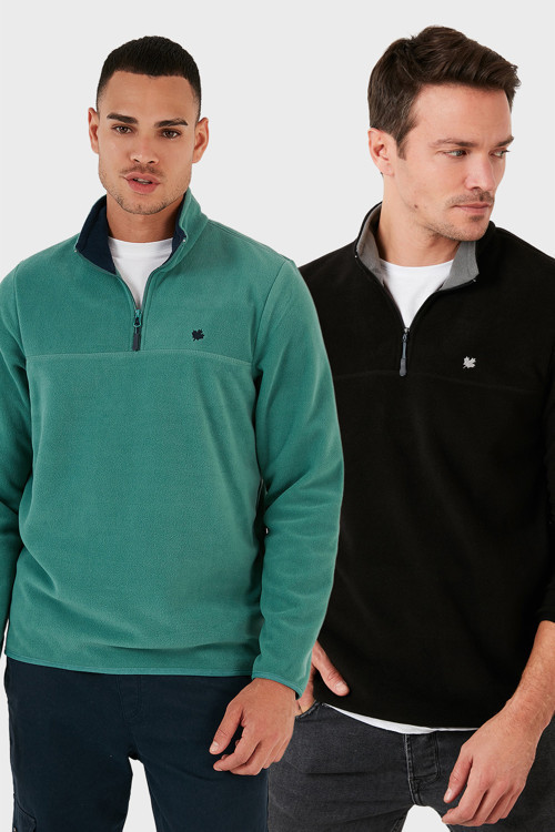 Slim Fit Anti-Pilling Tüylenme Yapmayan Bato Yaka Şardonlu 2'li Paket Erkek Polar 5906001S2 Benetton-Siyah