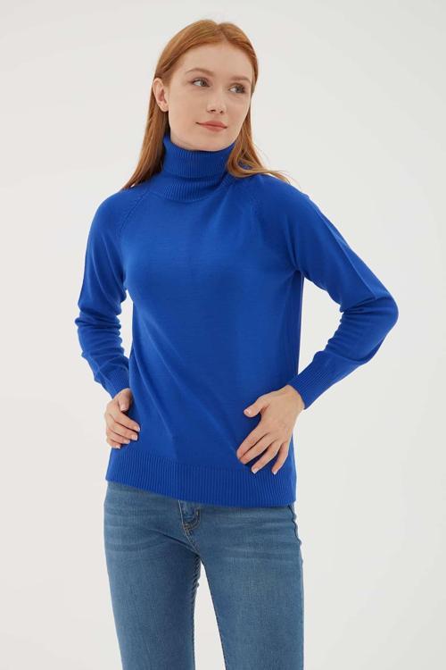 Standart Fit Balıkçı Yaka Triko Bayan Kazak 24K0401K1 SAKS