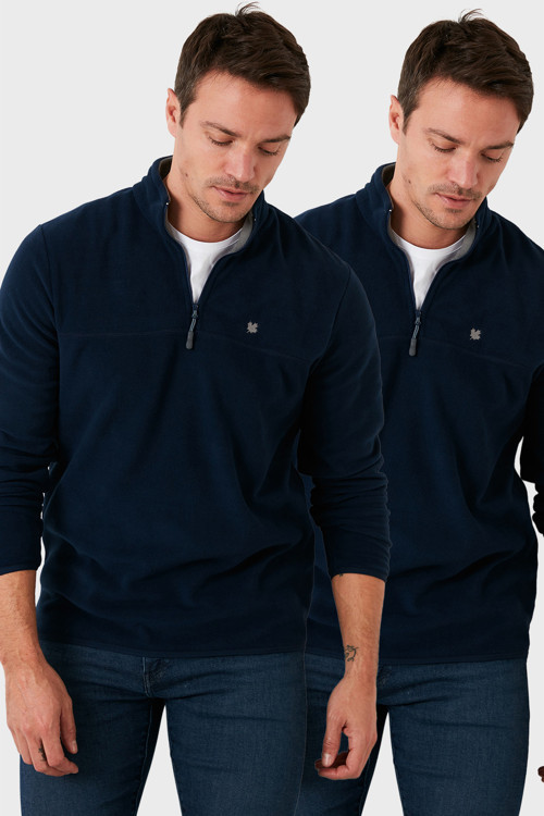 Slim Fit Anti-Pilling Tüylenme Yapmayan Bato Yaka Şardonlu 2'li Paket Erkek Polar 5906001S2 LACİVERT-LACİVERT