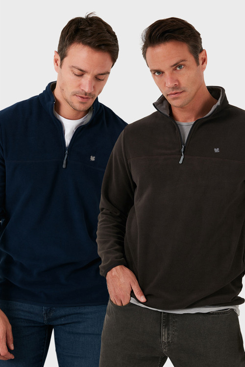 Slim Fit Anti-Pilling Tüylenme Yapmayan Bato Yaka Şardonlu 2'li Paket Erkek Polar 5906001S2 ANTRASİT-LACİVERT