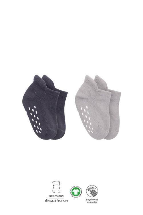 Bistyle 2'Li Altı Havlu Sneakers Kaymaz Çorap 20501 Gri-Antrasit