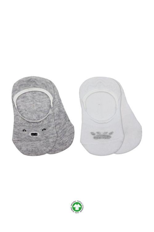 Bistyle 2'Li Babet Cute Face Penye Çorap 30103 Gri Beyaz