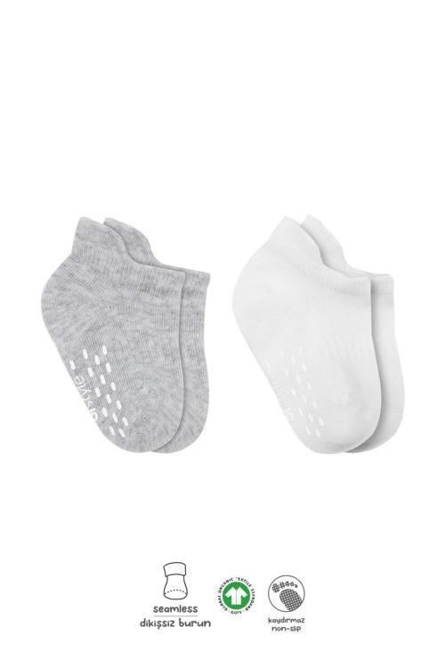 Bistyle 2'Li Sneakers Kaymaz Basic Penye Çorap BS20103 Gri Beyaz