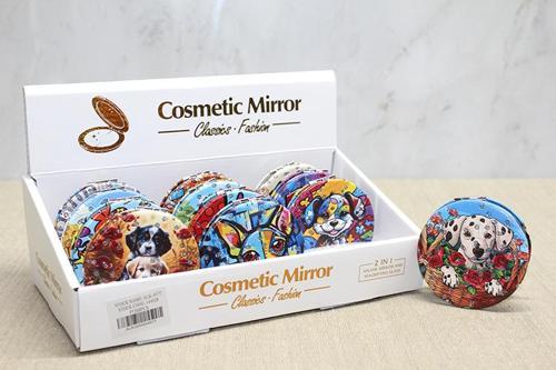 Sevimli Köpek Tasarımlı Taşlı İnce El Aynası Yuvarlak 