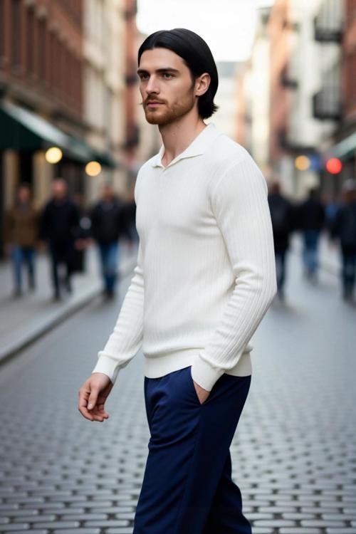 Erkek Ekru Fitted Polo Yaka Uzun Kollu İnce Triko Kazak Basic Şık Günlük Kombinler İçin İdeal