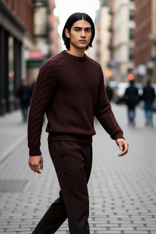 Unisex Casual Regular Fit Bisiklet Yaka Saç Örgü Desenli Kalın Triko Kazak Kış Kombinleri İçin İdeal