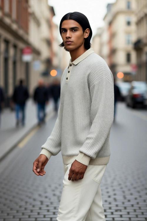 Erkek Regular Kalıp Polo Yaka Dokulu Desenli Uzun Kollu Akrilik Triko Kazak Kış Günleri İçin İdeal