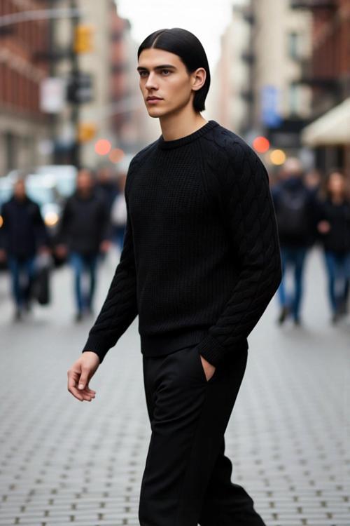 Unisex Casual Regular Fit Bisiklet Yaka Saç Örgü Desenli Kalın Triko Kazak Kış Kombinleri İçin İdeal