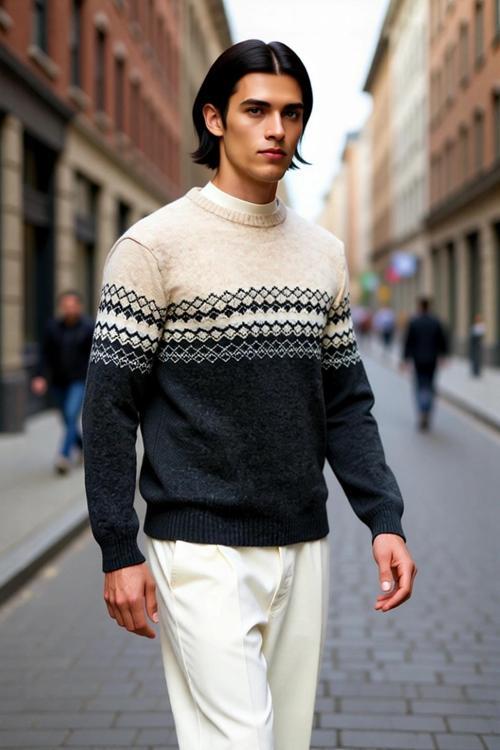 Erkek Fitted Etnik Desenli Bisiklet Yaka Triko Kazak Kış Günleri İçin İdeal Şık ve Konforlu Bir