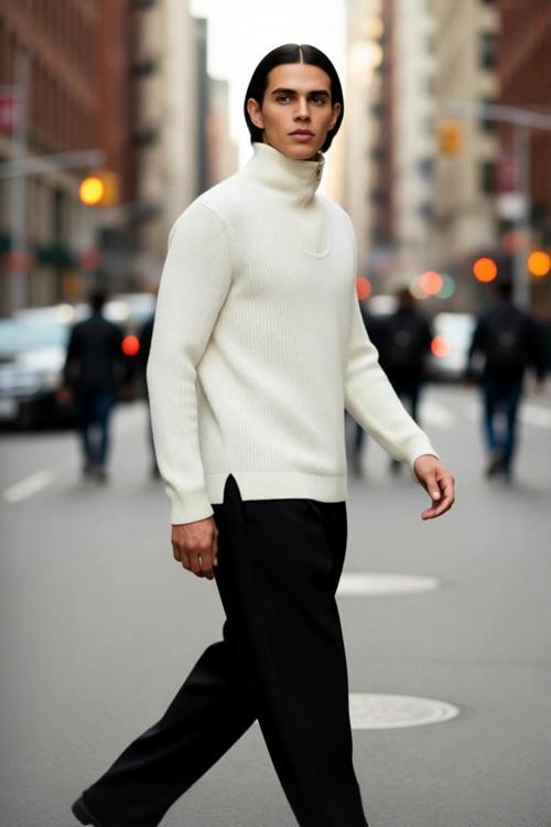 Erkek Regular Fit Fermuarlı Dik Yaka Kalın Triko Kazak Yünlü Karışım Kışlık Günlük Konfor İçin İdeal