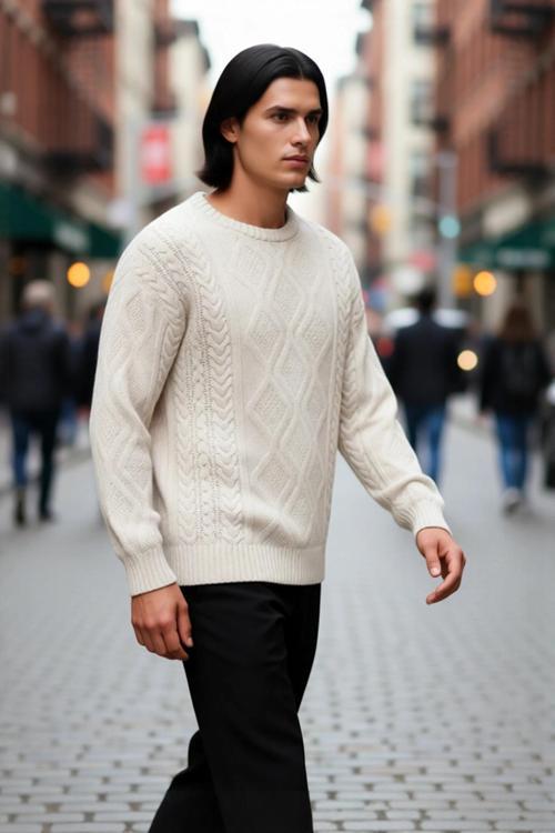 Erkek Oversize Geniş Kalıp Saç Örgülü Bisiklet Yaka Triko Kazak Kış Modası İçin İdeal Seçim