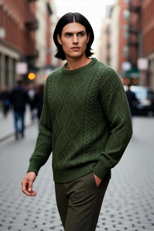 Erkek Oversize Geniş Kalıp Saç Örgülü Bisiklet Yaka Triko Kazak Kış Modası İçin İdeal Seçim