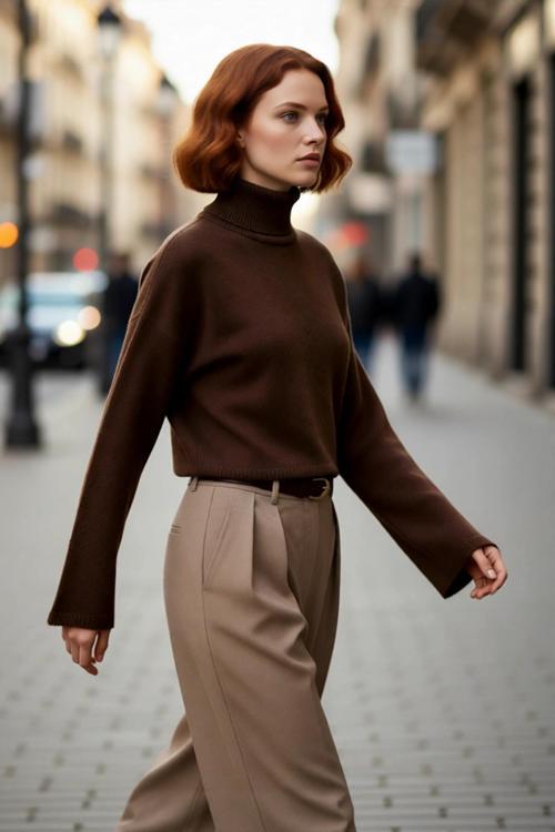 Kadın Oversize Balıkçı Yaka Düşük Kol Süper Crop Triko Kazak Kış Ve Sonbahar İçin İdeal Günlük