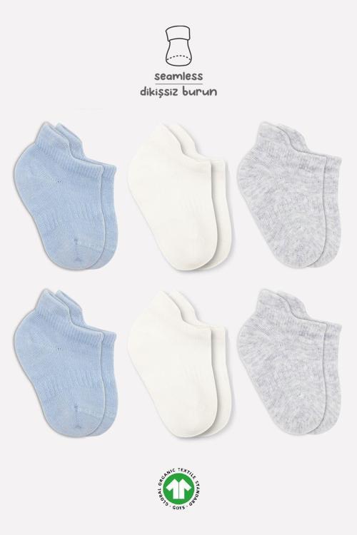 Bistyle Basic Penye Sneakers Çorap 6'Lı BS20101B Mavi Ekru Gri
