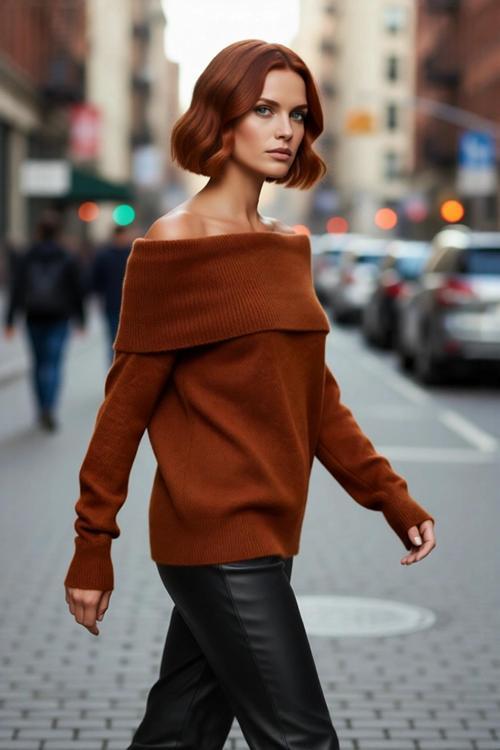 Kadınlara Özel Regular Kalıp Carmen Yaka Triko Kazak Kış Şıklığı İçin İdeal Uzun Kollu Tasarım