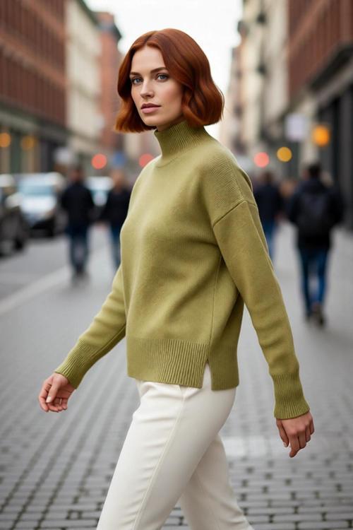 Kadın Oversize Düşük Kol Dik Yaka Düz Triko Kazak Kış ve Sonbahar Şıklığı İçin İdealdir Kaliteli