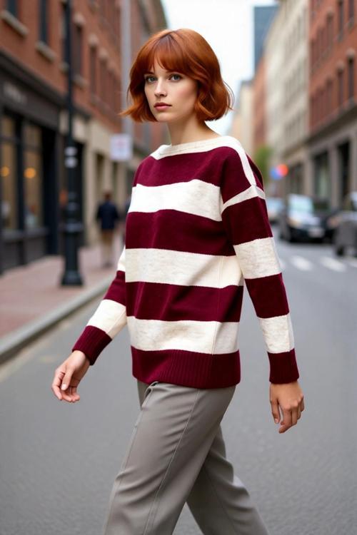 Kadın Oversize Çizgili Kayık Yaka Triko Kazak Soğuk Günler İçin Rahat Ve Şık Bir Tercih. Kaliteli